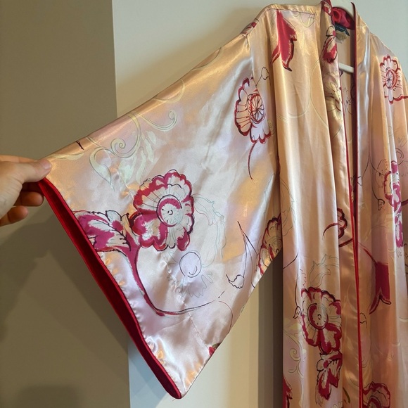 Natori Light Pink Floral Satin Kimono Robe Small Intimates Sleepwear - Picture 9 of 12